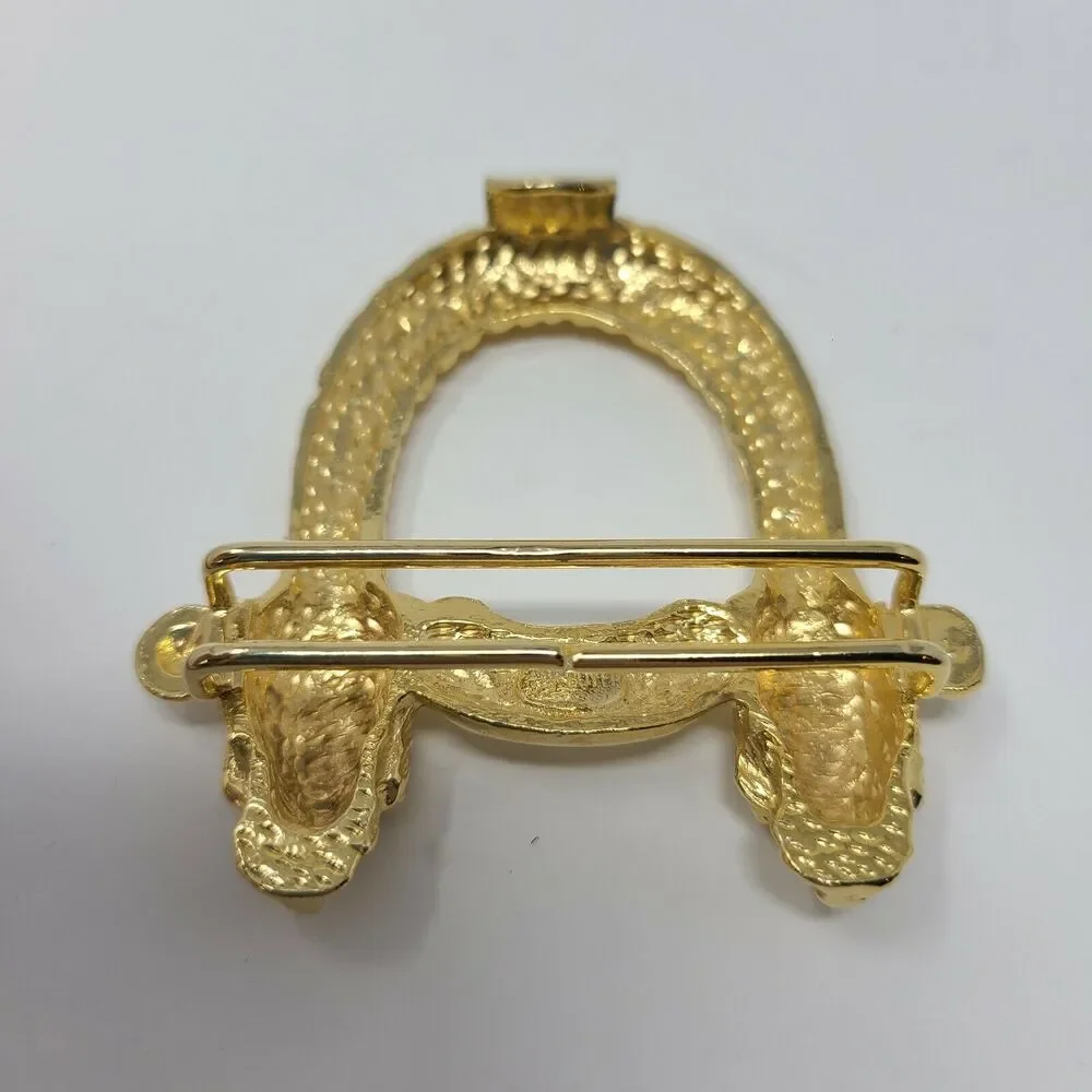 Vintage Dragon Head Two Piece 80’s Gold-tone Belt Buckle Gay Boyer Signed Asian